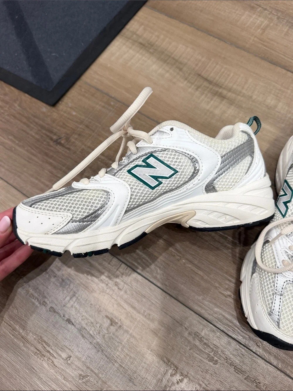 New Balance Women White & Green Athletic Sneakers